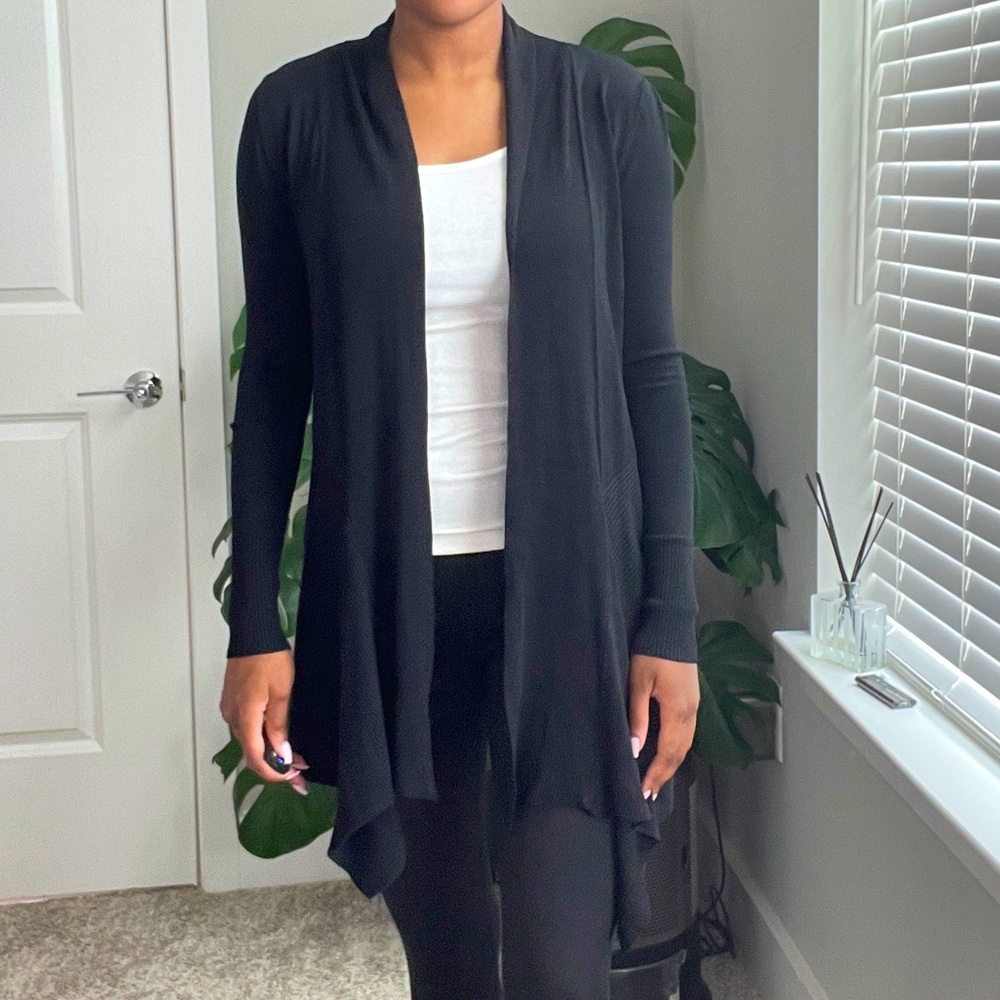 Zara Black Rib Long Sleeve Sweater Cardigan Small - Picture 3 of 7